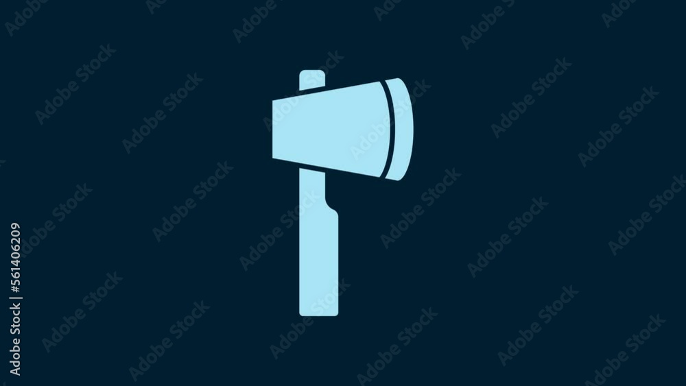 Sticker White Wooden axe icon isolated on blue background. Lumberjack axe. 4K Video motion graphic animation