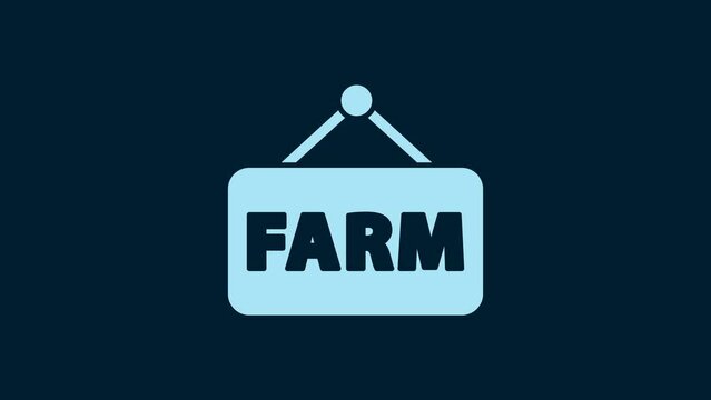 White Signboard with text Farm icon isolated on blue background. 4K Video motion graphic animation