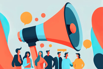 People with megaphone. Rally. Social issues