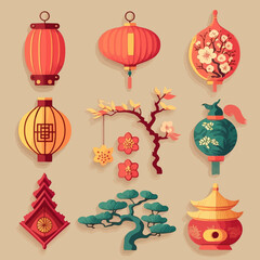 Fototapeta na wymiar chinese new year ornaments set
