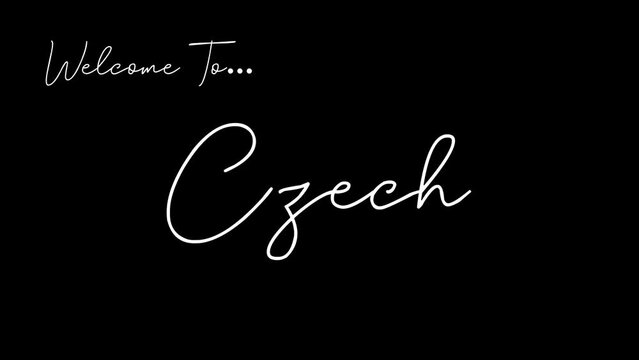 Welcome to czech word in black background. Animated welcome in overshot animation. This animation is suitable for greeting footage