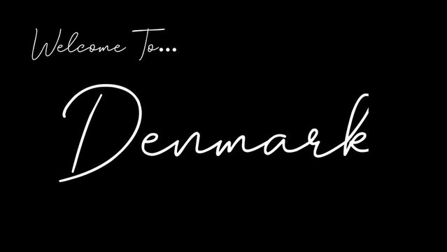 Welcome to denmark word in black background. Animated welcome in overshot animation. This animation is suitable for greeting footage
