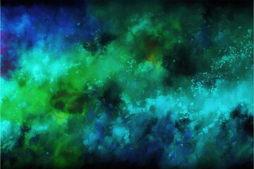 Fototapeta na wymiar Impressionistic blue green modern oil painting and sparkling wallpaper, color transitions, universe, volumetric lighting, sharp, hyperrealistic created with generative ai technology