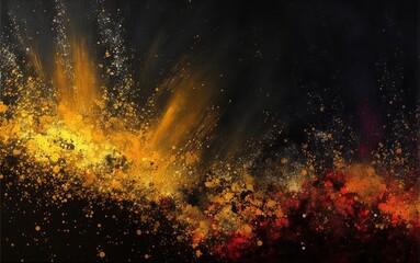 Fototapeta na wymiar Impressionistic gold red fire modern oil painting and sparkling wallpaper, color transitions, universe, volumetric lighting, sharp, hyperrealistic created with generative ai technology