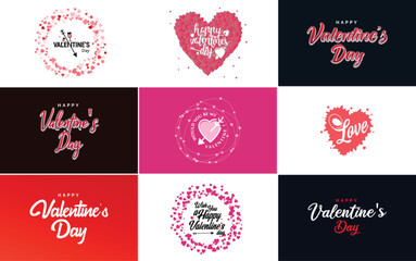 Happy Valentine's Day greeting card template with a floral theme and a red and pink color scheme