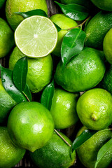 Fresh juicy lime with leaves.