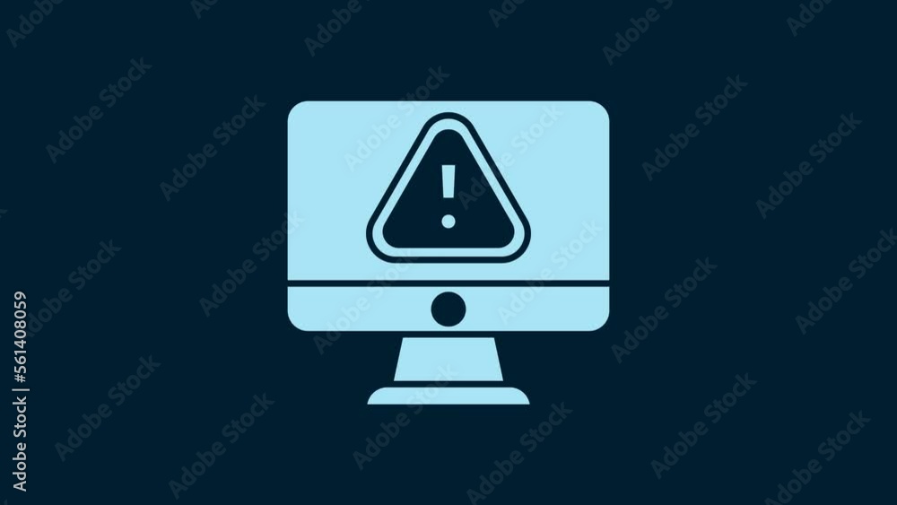 Poster white computer monitor with exclamation mark icon isolated on blue background. alert message smartph