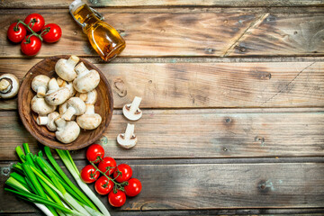 Healthy food. Variety of organic vegetables and mushrooms .