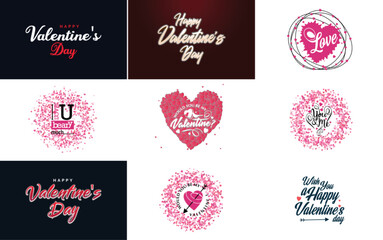 Happy Valentine's Day typography design with a heart-shaped wreath and a gradient color scheme