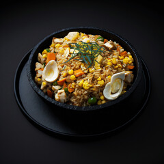 Rice Bowl On a Black Plate