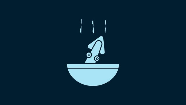 White Soup with octopus icon isolated on blue background. 4K Video motion graphic animation