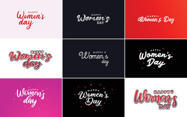 Pink Happy Women's Day typographical design elements set for greeting cards