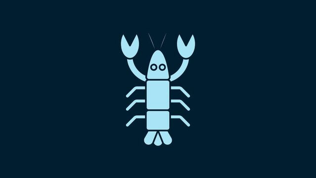 White Lobster icon isolated on blue background. 4K Video motion graphic animation