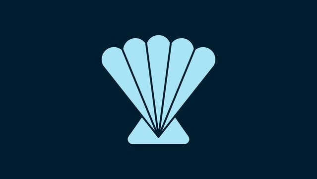 White Scallop sea shell icon isolated on blue background. Seashell sign. 4K Video motion graphic animation