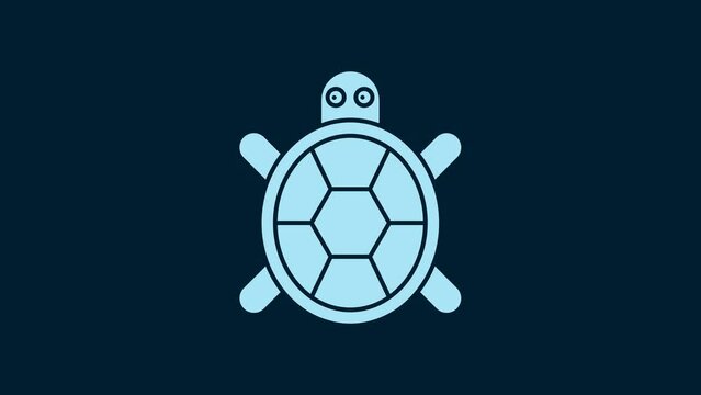 White Turtle icon isolated on blue background. 4K Video motion graphic animation