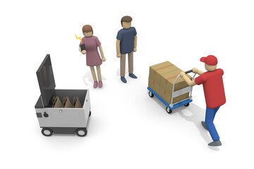 A delivery robot delivers. Courier will deliver. deliver the goods to the house.