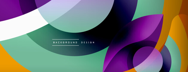 Abstract background with color geometric shapes. Beautiful minimal backdrop with round shapes circles and lines. Geometrical design. Vector illustration