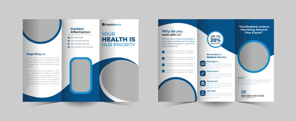 
Medical healthcare trifold brochure template or medical services promotion brochure vector template