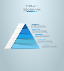 Pyramid infographic template vector with 5 lists, options, and levels diagram. Layout element for presentation, banner, brochure, etc. Vector business template for presentation. 
