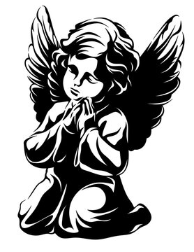 The angel is praying. Isolated illustration of a little angel with wings. Baby angel.