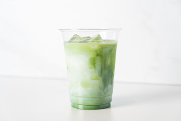 matcha green tea latte in glass