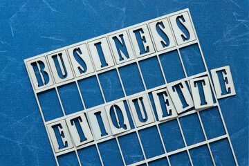 business etiquette sign on blue paper