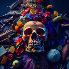 Skull with Fruit and Flowers, AI