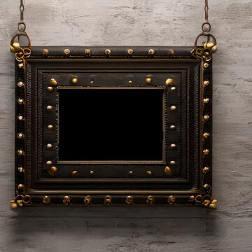 Steampunk frame hanging on wall. Made with Generative AI