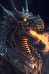 Fototapeta premium robotic fire breathing dragon night