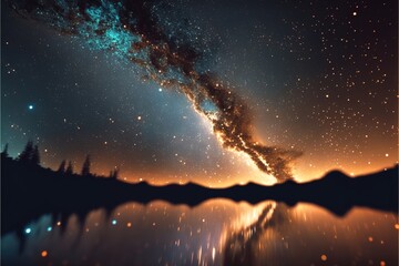 Starry sky view into the space, milky way, bright stars created with generative ai technology 