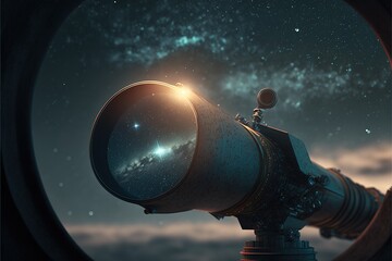 View into the starry sky at night with a telescope created with generative ai technology  - obrazy, fototapety, plakaty