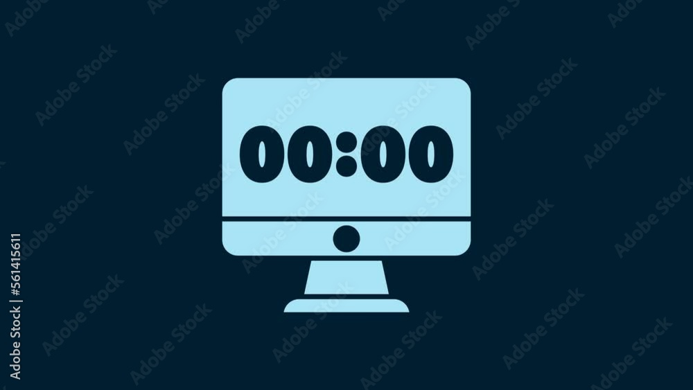 Poster white clock on computer monitor screen icon isolated on blue background. schedule concepts. 4k video