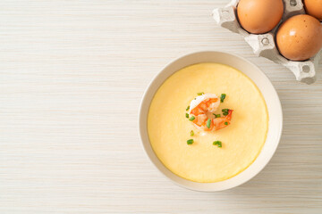 Steamed egg with shrimp and spring onions