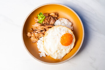Rice with Garlic Chicken and Fried Egg
