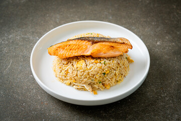 fried rice with grilled salmon fillet steak