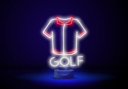 neon white golf shirt. Fitness Neon Icons. Vector Illustration of Sport Promotion.
