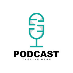 Podcast Logo, Vector, Headset and Chat, Simple Vintage Microphone Design