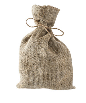 Closed burlap sack, isolated on white background. Bag from a sacking isolated.