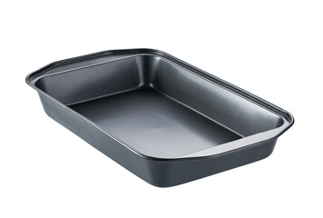 Empty oven tray for baking and roasting isolated. Rectangular baking pan for food design.
