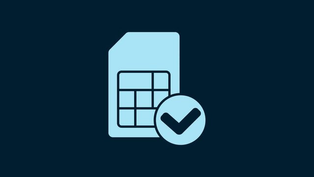 White Sim card icon isolated on blue background. Mobile cellular phone sim card chip. Mobile telecommunications technology symbol. 4K Video motion graphic animation