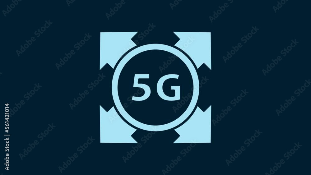 Poster white 5g new wireless internet wifi connection icon isolated on blue background. global network high