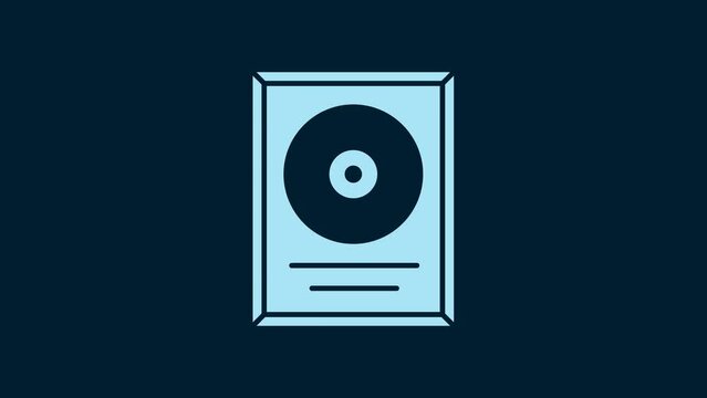 White CD disk award in frame icon isolated on blue background. Modern ceremony. Best seller. Musical trophy. 4K Video motion graphic animation