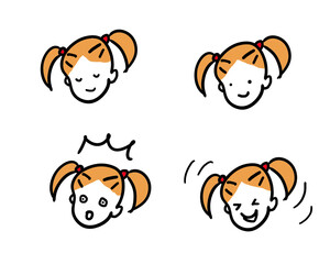 ツインテール　女の子の顔　表情セット