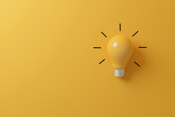Light bulb yellow on yellow background. Concept of creative idea and innovation. 3d render illustration