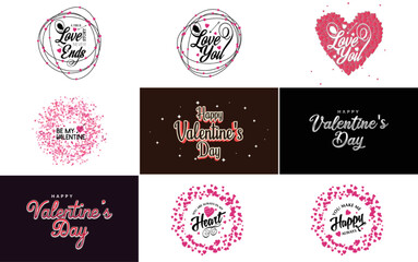 Hand-drawn black lettering Valentine's Day and pink hearts on white background vector illustration suitable for use in design of cards. banners. logos. flyers. labels. icons. badges. and stickers