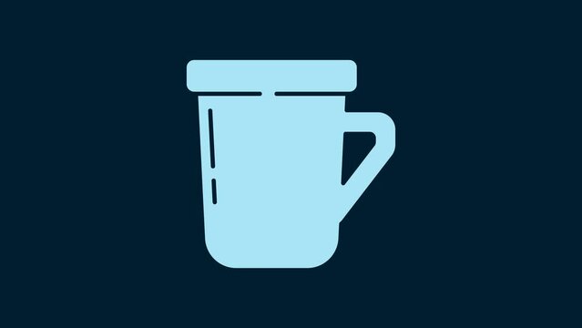 White Coffee cup icon isolated on blue background. Tea cup. Hot drink coffee. 4K Video motion graphic animation