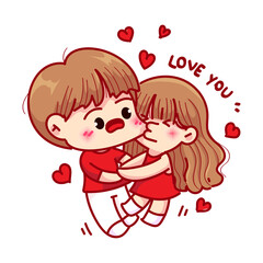 Cute couple kissing love romantic people in relationship greeting valentine hand draw art illustration