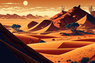Science fiction desert landscape, Generative AI