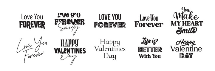 Happy Valentines day typography set. Vector text design. Usable for banners, greeting cards, gifts etc. 14 february