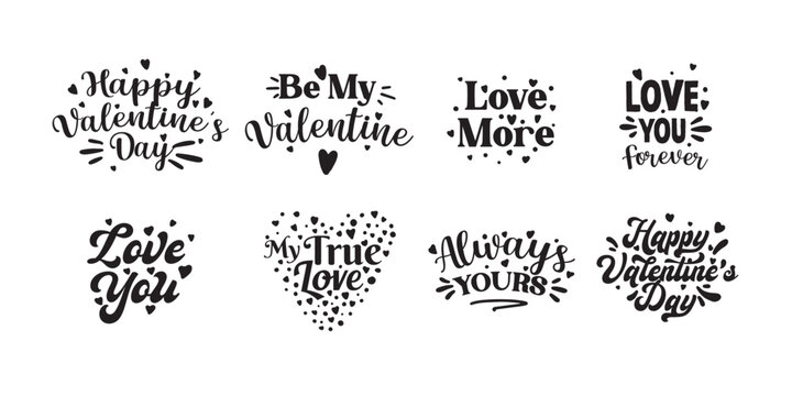 Happy Valentines day typography set. Vector text design. Usable for banners, greeting cards, gifts etc. 14 february